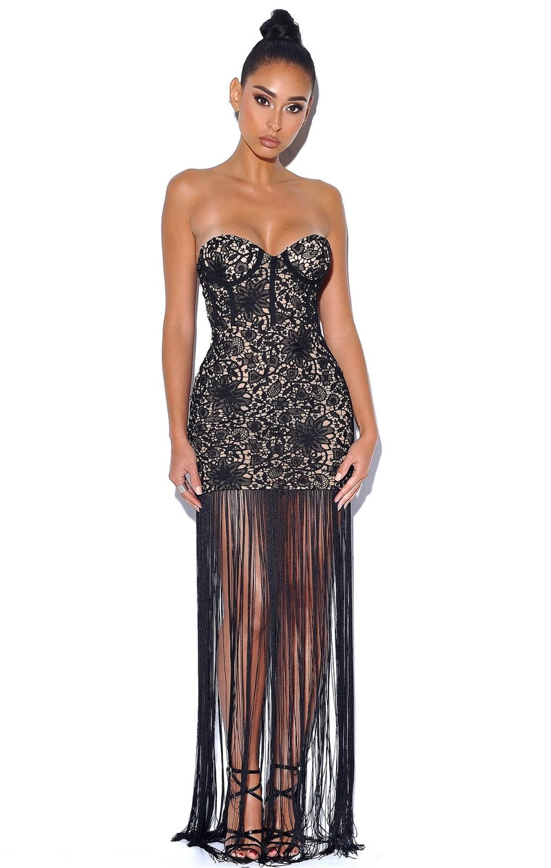 Lacy Nior fringed strapless dress