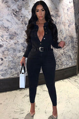 Daisy Charcoal Long Sleeve Denim Jumpsuit