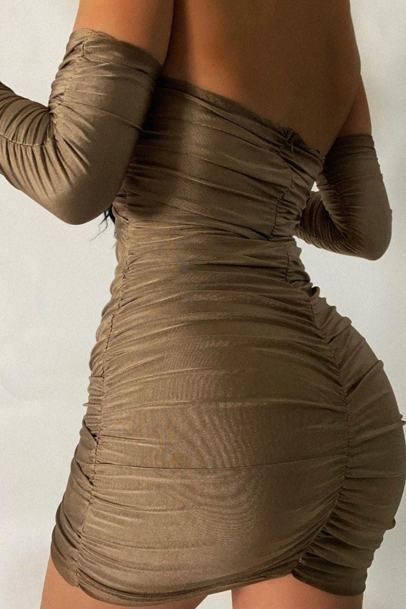 Paige Slinky Cut Out Ruched Bardot Dress