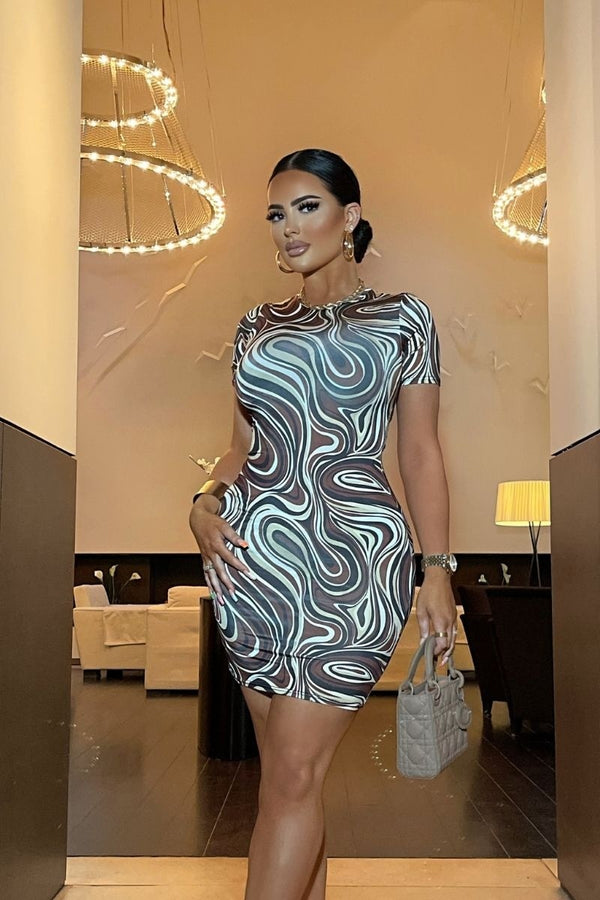 Nessa Marble Short Sleeve Bodycon Dress
